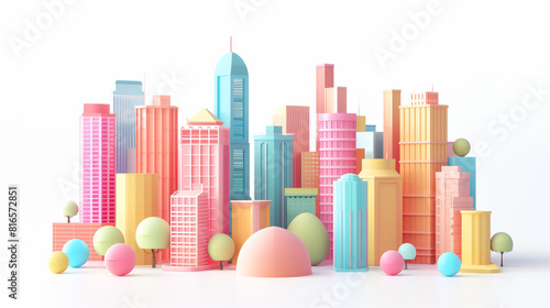 City square and skyline with modern buildings scenery. Futuristic isometric 3d cityscape. Futuristic city. 3D City on White Background. A beautiful utopian city floating in the sky. city view. 