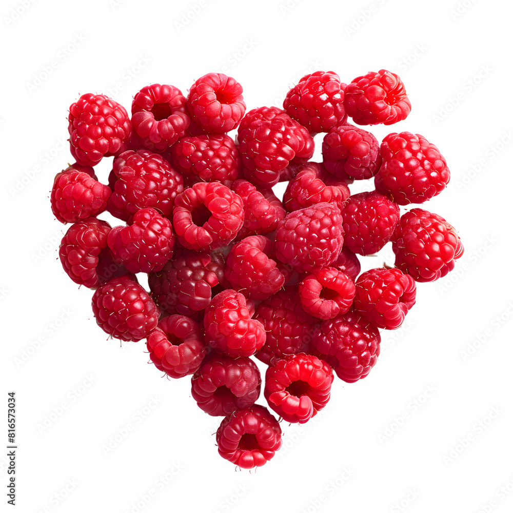 Heart shape made of fresh Red raspberry top view isolated on transparent background Heart shape made of fresh Red raspberry top view isolated on transparent background