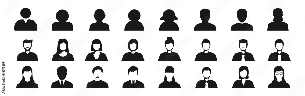 People icon set. Containing group, family, human, team, community, friends. people characters various. Woman and man face line icons. People icon set. Containing group, family, human, team, community, friends. people characters various. Woman and man face line icons.