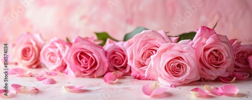 Beautiful pink roses on pastel background with copy space for text  Valentines Day concept.