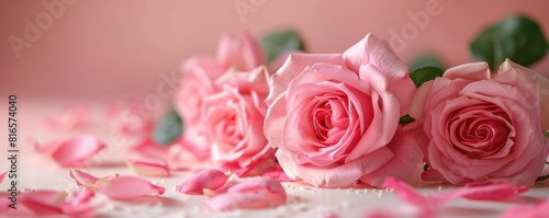 Beautiful pink roses on pastel background with copy space for text  Valentines Day concept.
