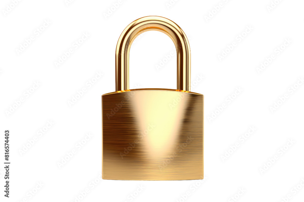 Shimmering Guardian: A Golden Padlock on a White Canvas on White or PNG Transparent Background. Shimmering Guardian: A Golden Padlock on a White Canvas on White or PNG Transparent Background.