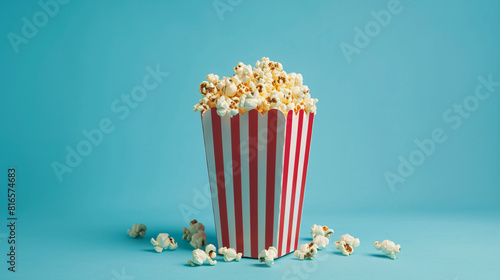 Delicious popcorn on blue background
