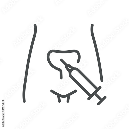 Bladder Injection Icon. Vector Line Illustration of Syringe Administering Injection to Bladder, Representing Medical Treatment Procedure. Isolated Outline Medical Sign.
