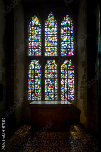 Stained glass windows in Wakefield Tower chapel (England, United Kingdom)
