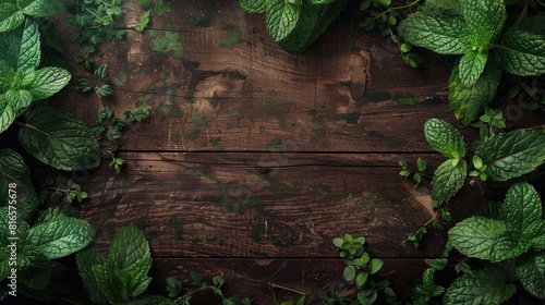 Fresh mint leaves on a wooden backdrop