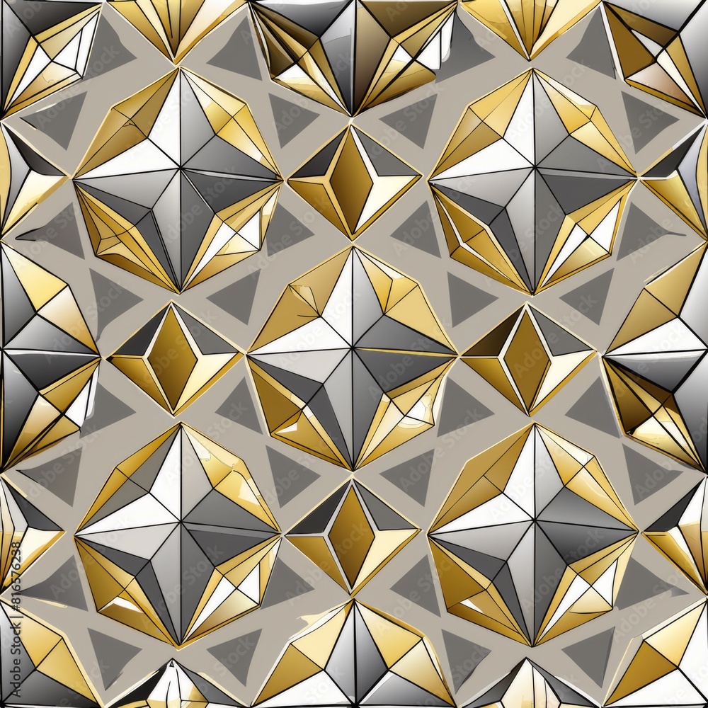 Seamless pattern of abstract geometric shapes in metallic gold and silver, adding a touch of luxury and opulence to your gift wrap, Generative AI Seamless pattern of abstract geometric shapes in metallic gold and silver, adding a touch of luxury and opulence to your gift wrap, Generative AI