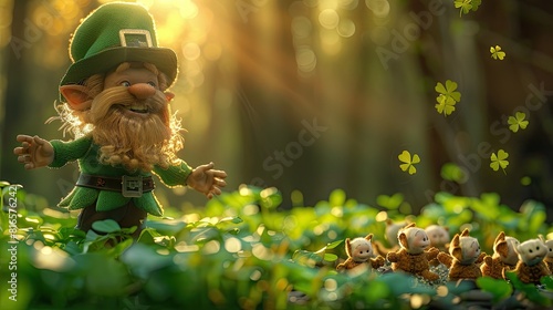 banner background of National Leprechaun Day theme banner design for microstock, no text, and wide copy space, A leprechaun © AliaWindi