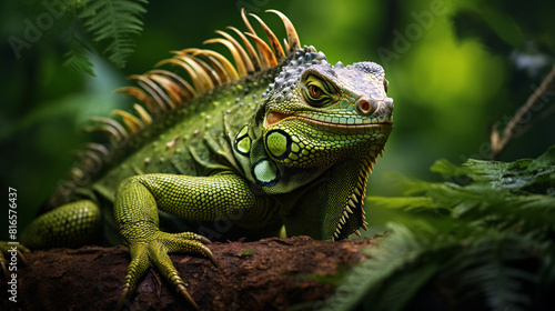 a green iguana on a rock