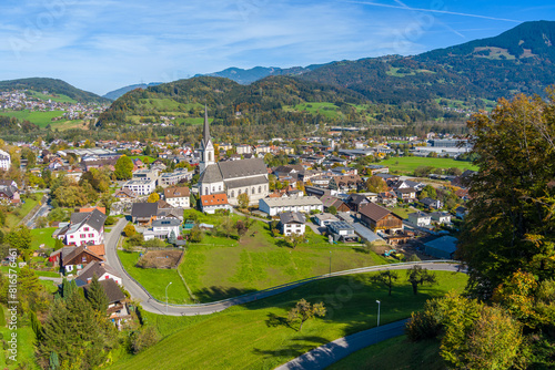 The village of Frastanz in the Walgau Valley, State of Vorarlberg, Austria. Drone Pictures photo