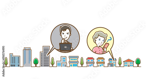 詐欺メールに悩むおばあさんのイラスト