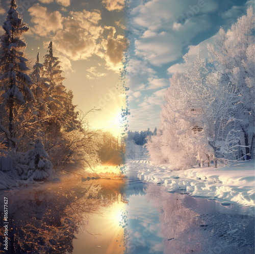 winter and summer theme beside together 