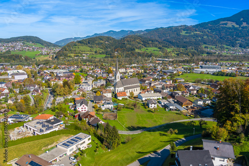 The village of Frastanz in the Walgau Valley, State of Vorarlberg, Austria. Drone Pictures photo