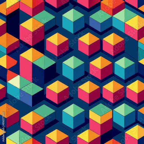 Seamless pattern of geometric cubes and rectangles in a three-dimensional layout, adding depth and dimension to your gift wrap, Generative AI
