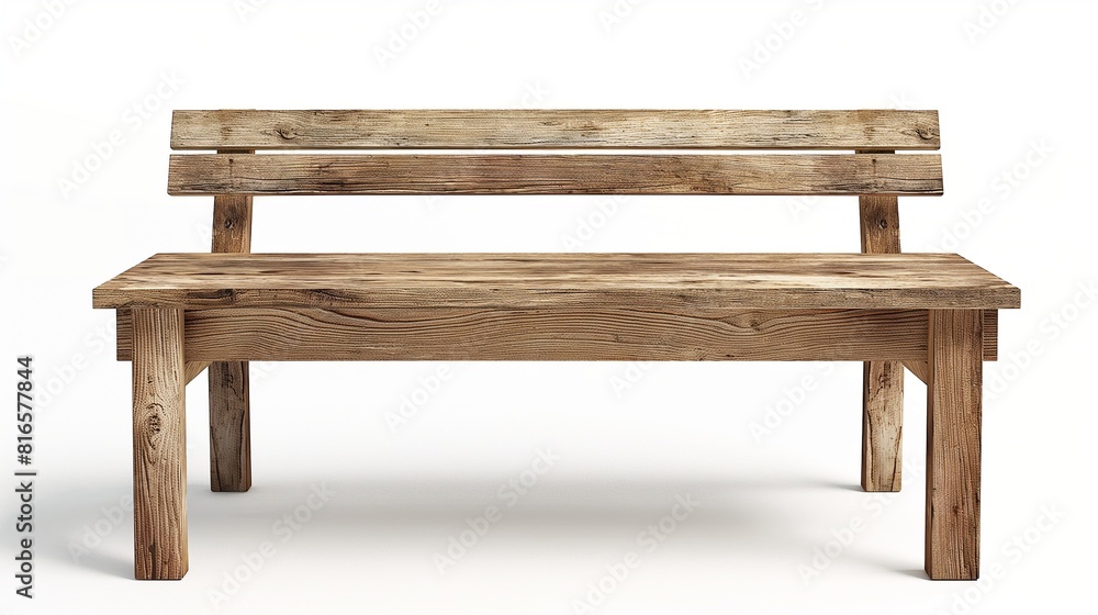 A rustic wooden bench with a distressed finish, adding charm to any entryway or hallway, showcased against a pristine white backdrop.