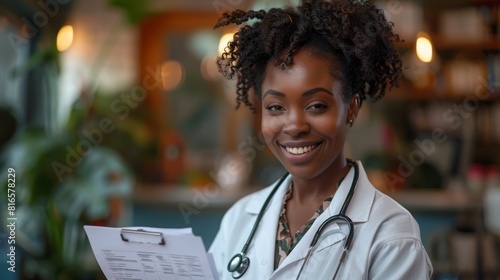 Friendly Healthcare Provider in Cozy Examining Room, White Coat, Soft Clinic Lighting,HD