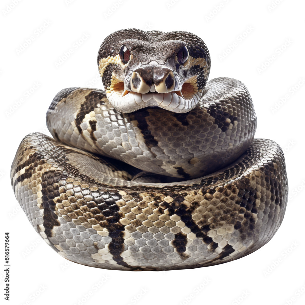 Striking Python Reptile on Isolated Background. Striking Python Reptile on Isolated Background.