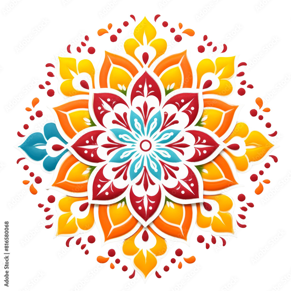 Vibrant Rangoli Design on Isolated Background. Vibrant Rangoli Design on Isolated Background.