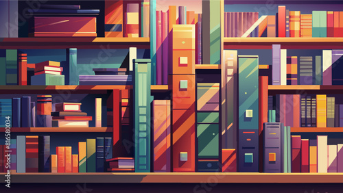 Colorful Vector Illustration of Stacked Books on Shelves. Book Lovers Day
