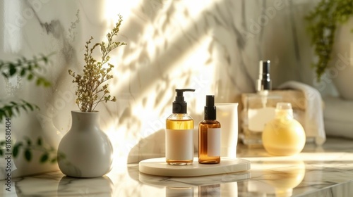 Gentle Morning Skincare Ritual with Natural Products on Marble Vanity under Soft Light