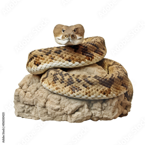 Venomous Rattlesnake Coiled Up on a Bright Background.