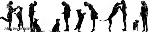 housewife and dog silhouette on white background vector