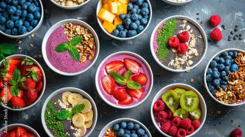 Nutrient packed Smoothie Bowls Bursting with Vibrant Fruits and Nourishing Superfoods for a Wholesome and Delicious Eating Experience