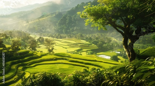 Expressing emotions and sentiments through rice fields and trees photo