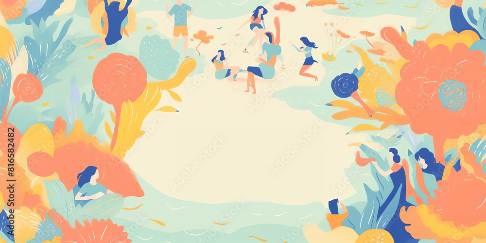 a group of people relaxing in a park on a summer day a group of people relaxing in a park on a summer day