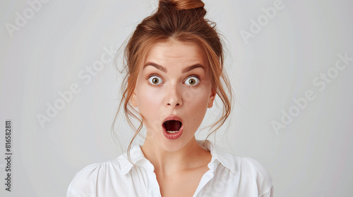 Surprised woman on a light background