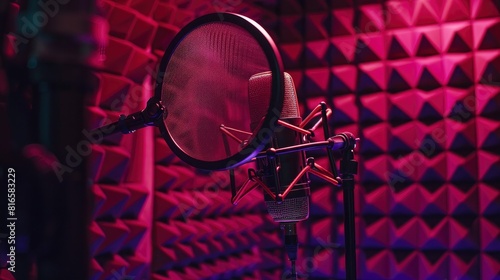 Studio Setup Overhead Microphone in Purple Sound Booth