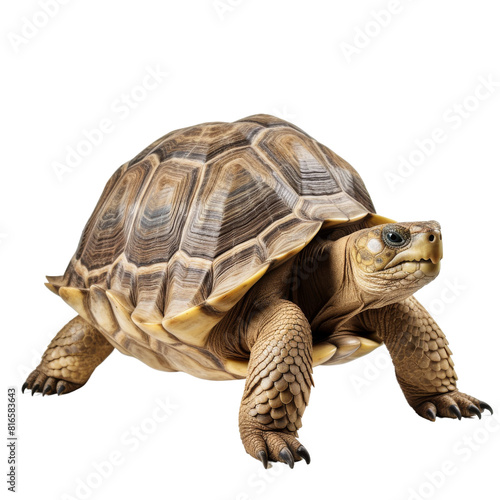 Majestic Tortoise Standing on Isolated Background.