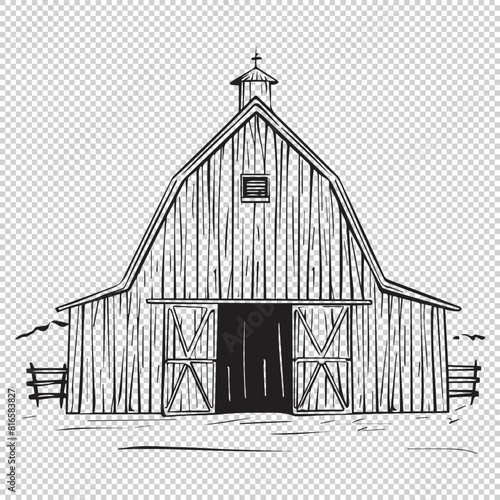 Simple line art barn logo, black vector icon on transparent background