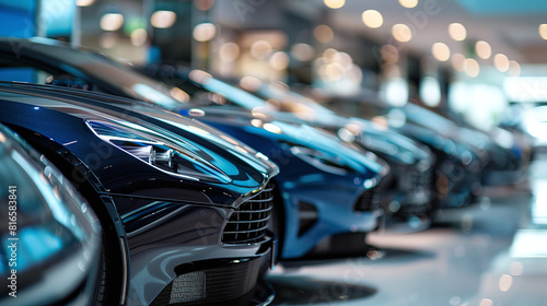 Luxury expensive sports cars stand in a car showroom photo