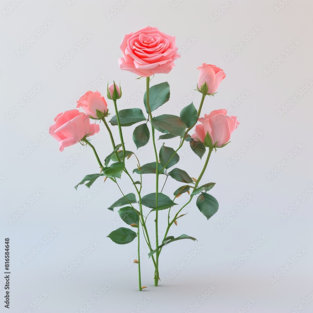 A bouquet of pink roses displayed on a plain white background A bouquet of pink roses displayed on a plain white background