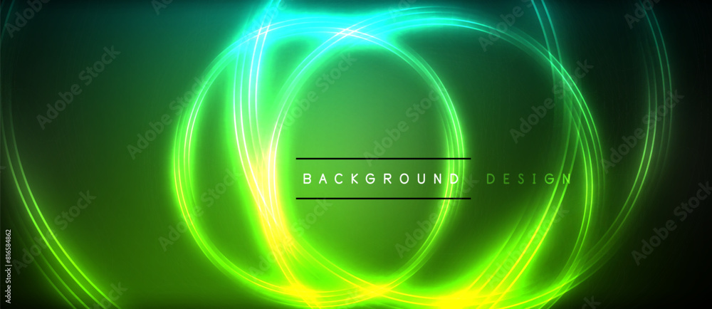 Neon glowing circle rays, light round lines in the dark, planet style neon wave lines. Energetic electric concept design for wallpaper, banner, background Neon glowing circle rays, light round lines in the dark, planet style neon wave lines. Energetic electric concept design for wallpaper, banner, background