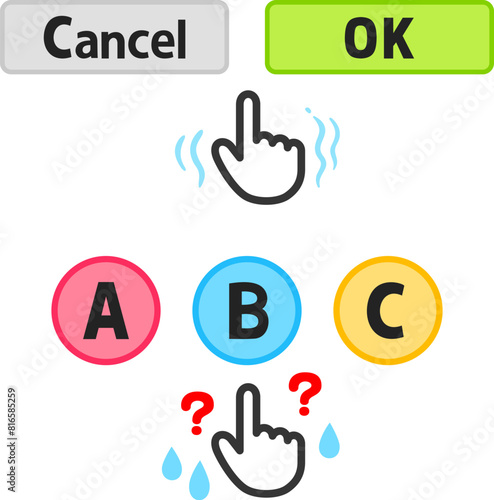 キャンセルボタル、OKボタンと指型カーソル photo