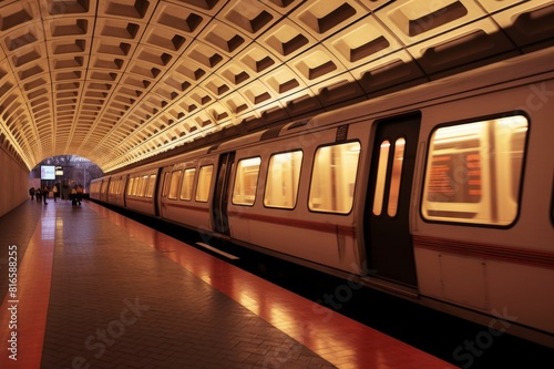 smithsonian institution underground metro subway station and subway train entering the station photo