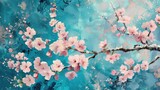 Pink cherry blossoms against a blue backdrop
