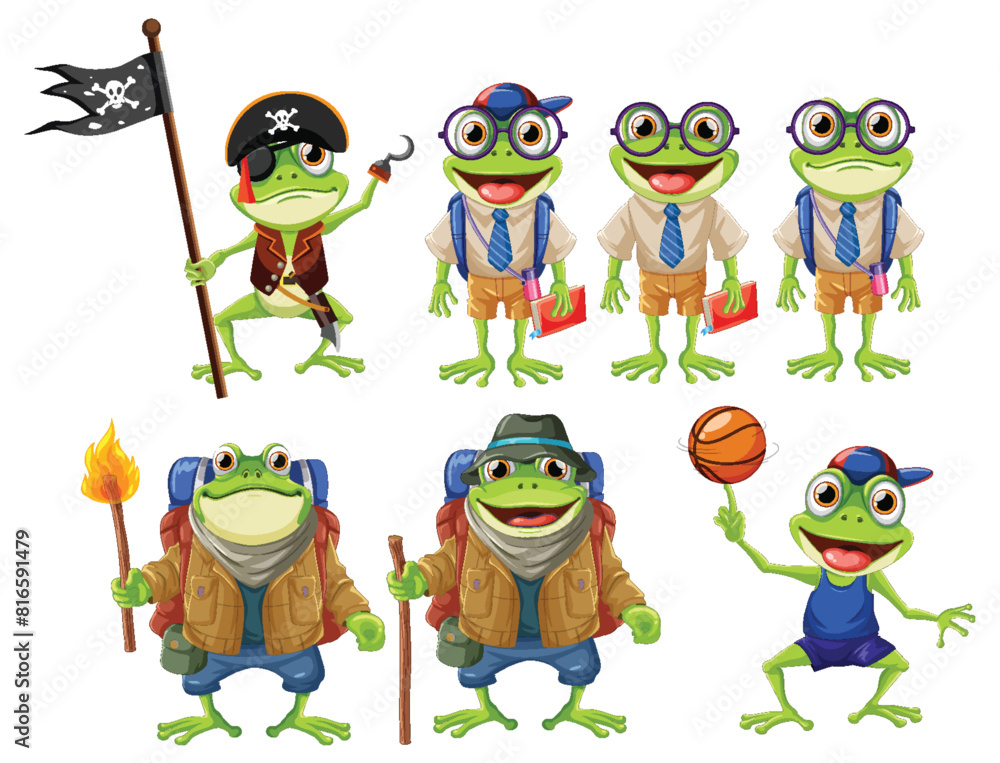 Illustration of frogs dressed in different costumes Illustration of frogs dressed in different costumes