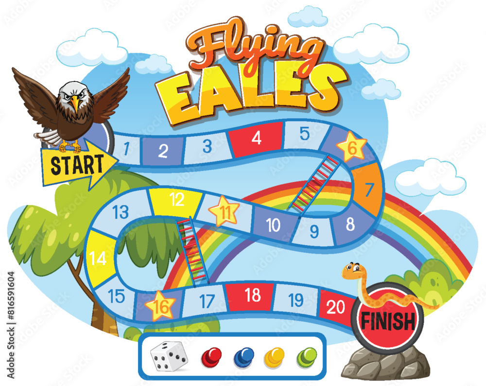 Naklejka premium Colorful board game with eagle and snake