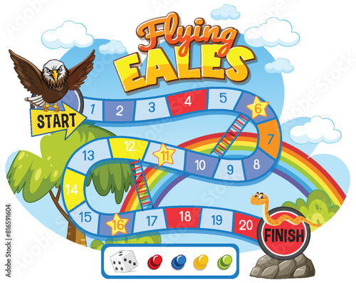 Colorful board game with eagle and snake