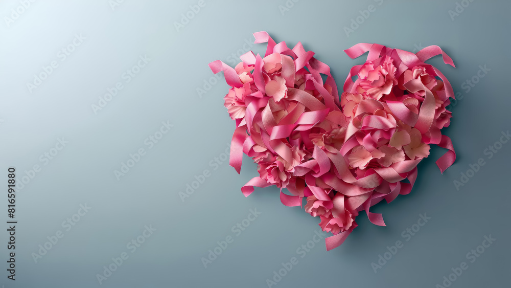 Heart formation from pink ribbons for cancer awareness, vector style, strong and impactful graphic for health campaigns Heart formation from pink ribbons for cancer awareness, vector style, strong and impactful graphic for health campaigns