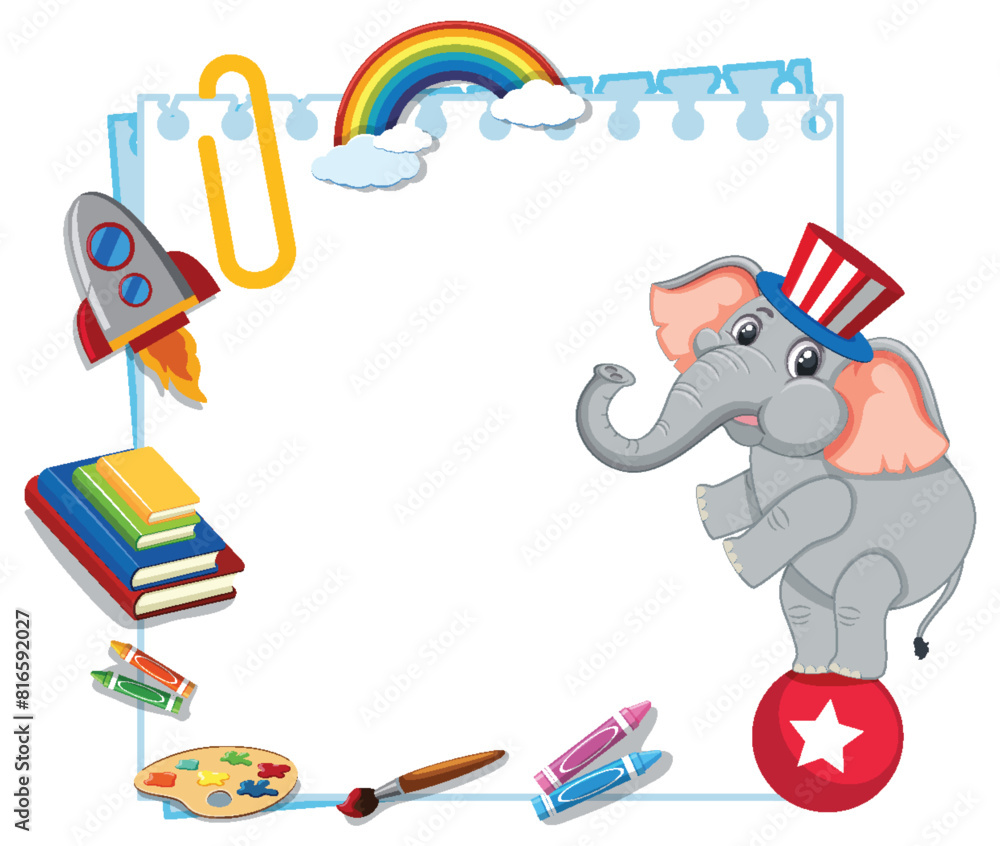 Obraz premium Colorful illustration of elephant with educational toys