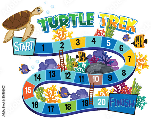Colorful underwater-themed board game with turtles and fish