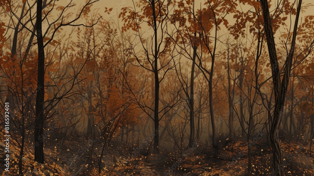 Background of barren trees and leaves representing dry conditions