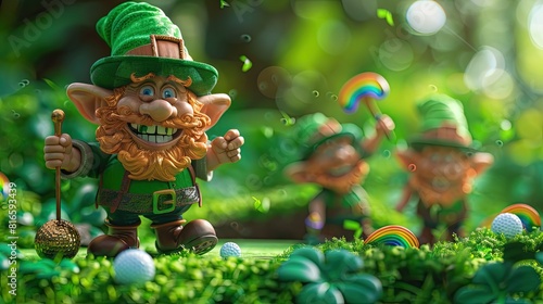 banner background of National Leprechaun Day theme banner design for microstock, no text, and wide copy space, A leprechaun © AliaWindi