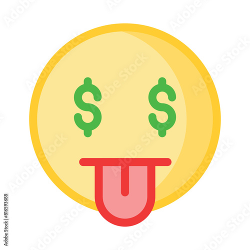 Rich emoji vector design, greedy expressions, dollar sign on tongue