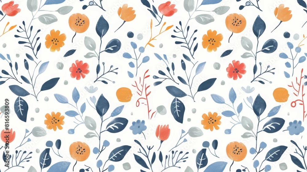 Fototapeta premium Colorful hand-drawn floral pattern illustration