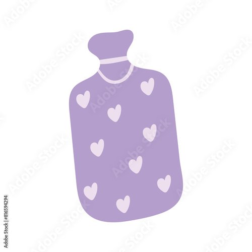 Heating pad, pain relief, hot and cold therapy. Hot or cold therapy and heating pad for women during their period. Hand drawn vector illustration of a cartoon hot water bottle